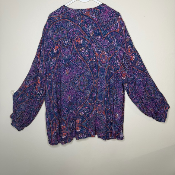 Terra & Sky Blouse Colorful Paisley Spring Summer Print 100% Viscose Size 3X - Picture 8 of 9
